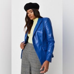 Royal blue vegan leather blazer